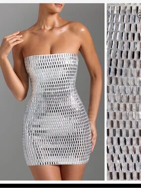 Oh Polly Aurora Embellished Bandeau Mini Dress in White